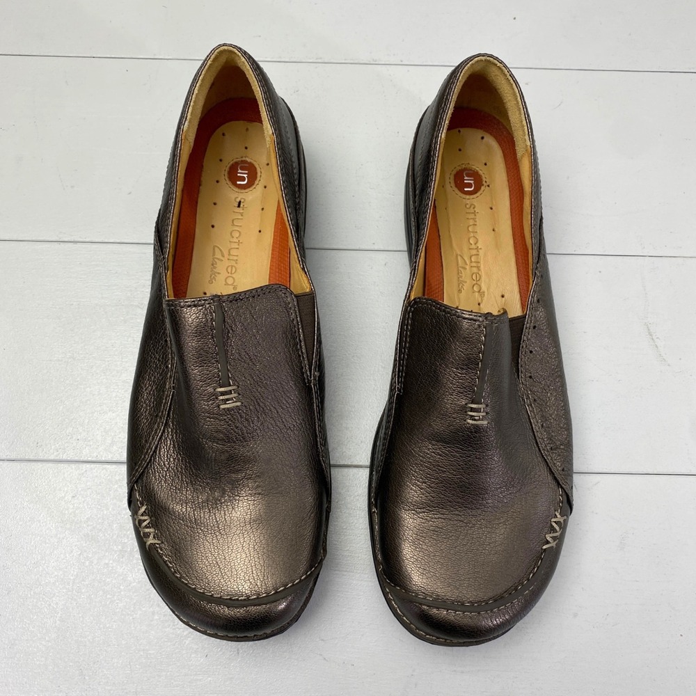 Clarks Unstructured Un.Loop Loafers Womens 10M Metallic Bronze Leather Slip On